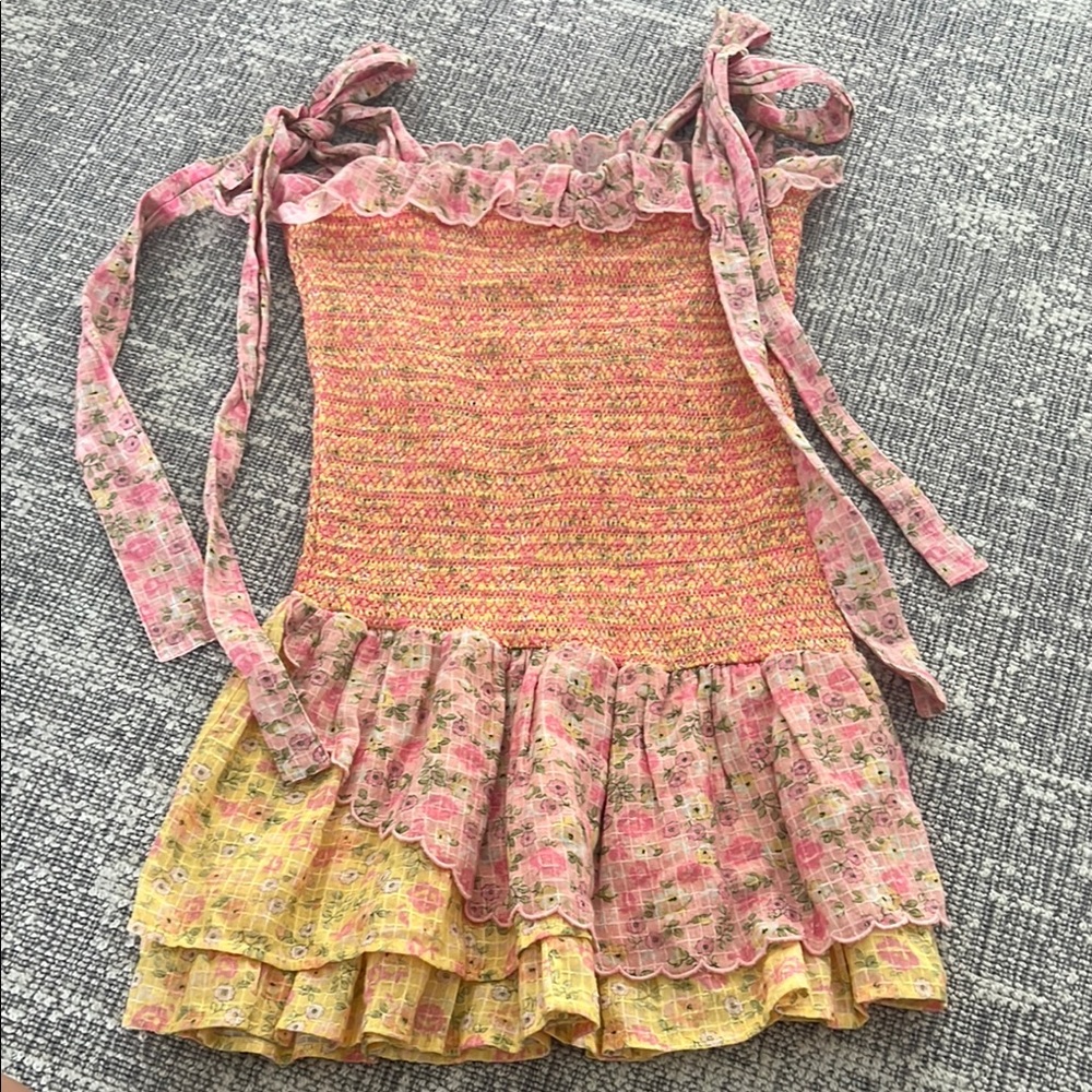 LoveShackFancy Pink and Yellow Floral Dress